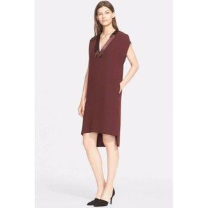 Vince Satin Trim High Low Shift Dress Size S Lined Tunic Wine NWT $395 Popover